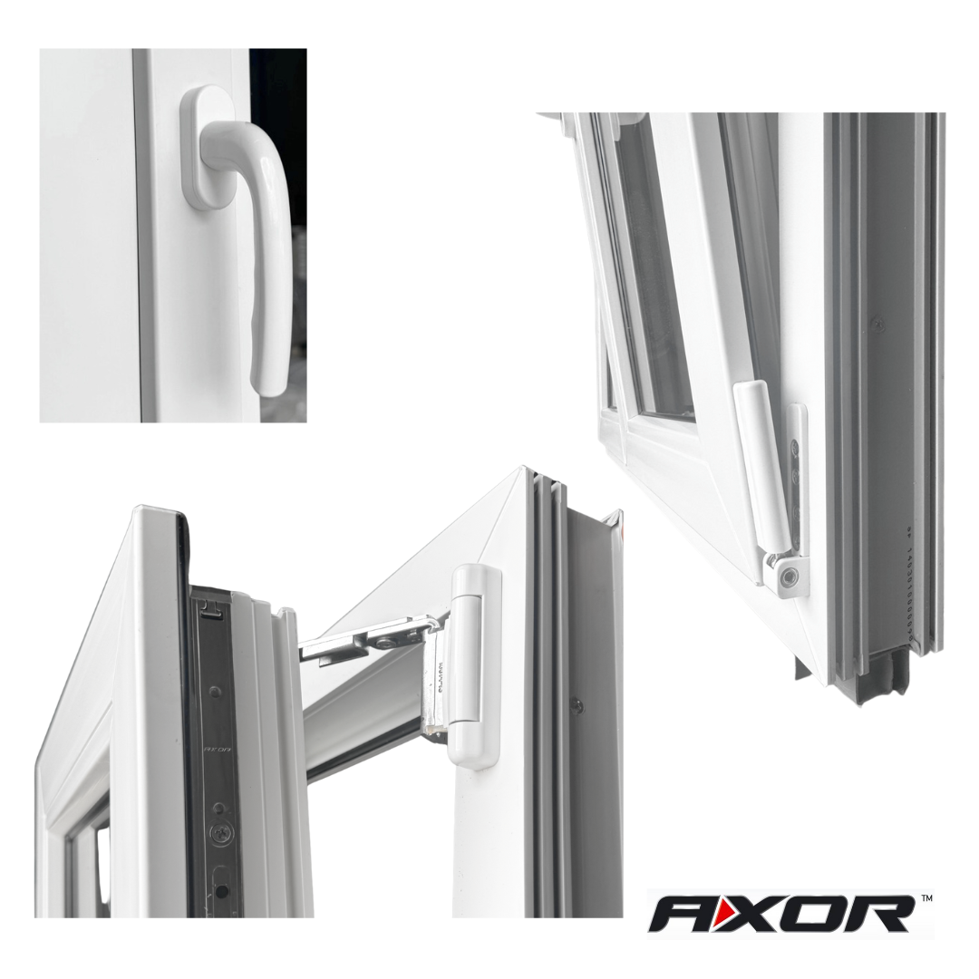 Fenêtre en PVC renforcé 1200x1155 mm, 2 panneaux, blanche, oscillo-battante, transparente, store