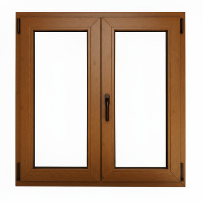 Fenêtre en PVC renforcé 1000x1000 mm, 2 vantaux, chêne doré, oscillo-battante | Transparente