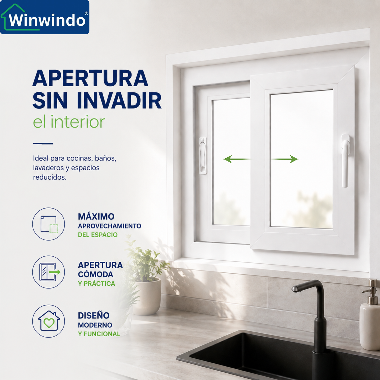 Ventana Corredera PVC Reforzado 1000x1000 Blanca | Transparente