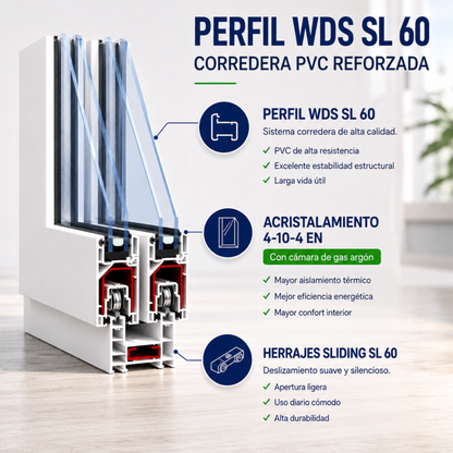 Ventana Corredera PVC Reforzado 1000x1000 Blanca | Transparente