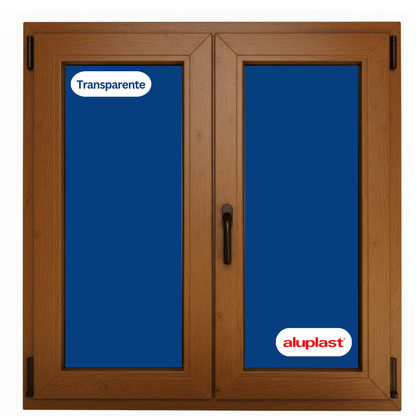 Fenêtre en PVC renforcé 1000x1000 mm, 2 vantaux, chêne doré, oscillo-battante | Transparente