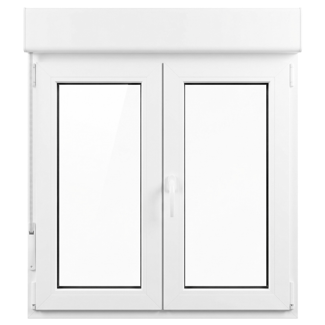 Fenêtre en PVC renforcé 1000x1155 mm, 2 panneaux, blanche, oscillo-battante, transparente, store