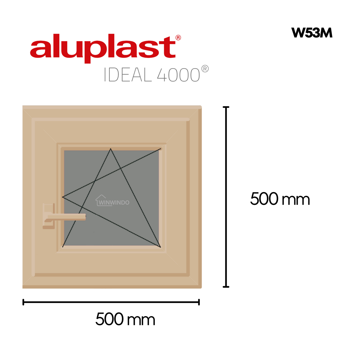 Fenêtre en PVC renforcé 500x500 Chêne Doré oscillo-battante | Finition mate