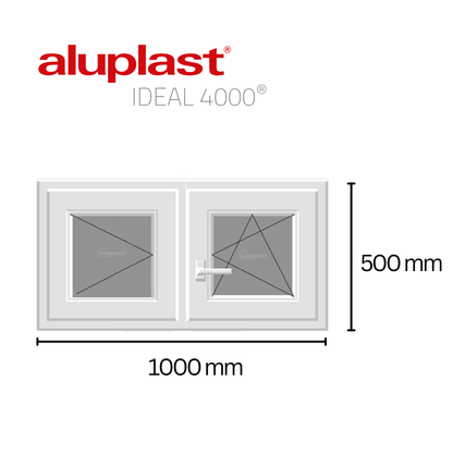 Fenêtre en PVC renforcé 1000x500 mm, 2 vantaux, blanche, oscillo-battante | Finition mate